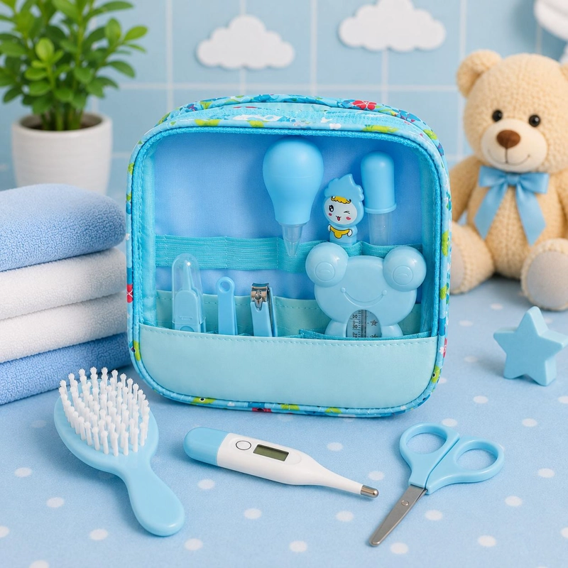 KIT DE HIGIENE Y CUIDADO PARA BEBE  13 PIEZAS SEGURO PORTATIL - AZUL - 2