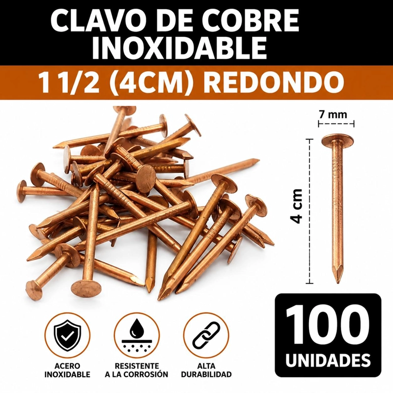 CLAVO DE COBRE INOXIDABLE 1 1/2 (4CM) DISEÑO REDONDO 100UN - 1