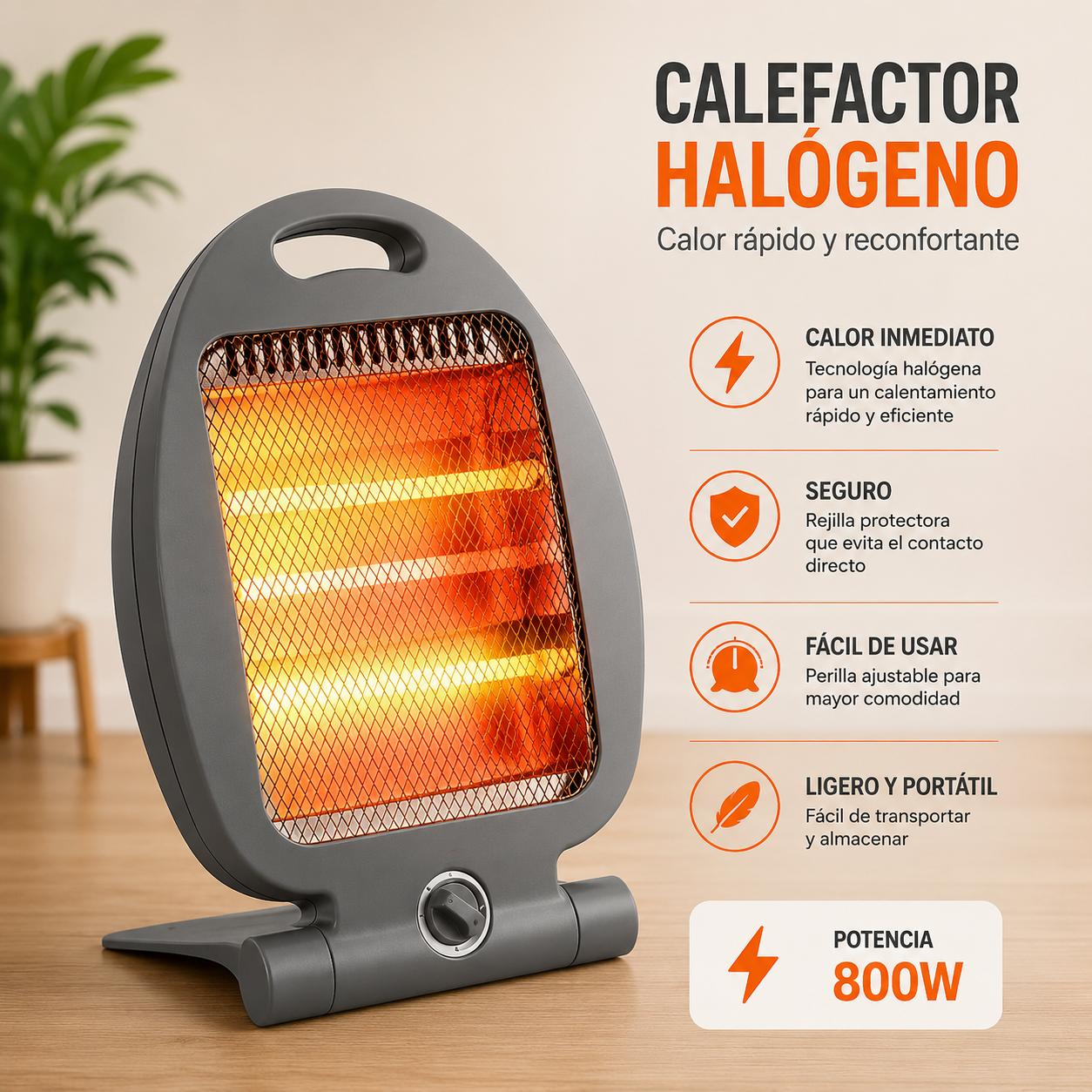 CALEFACTOR ELE CTRICO HALOGENO PORTATIL ESTUFA 800W REJILLA - 4