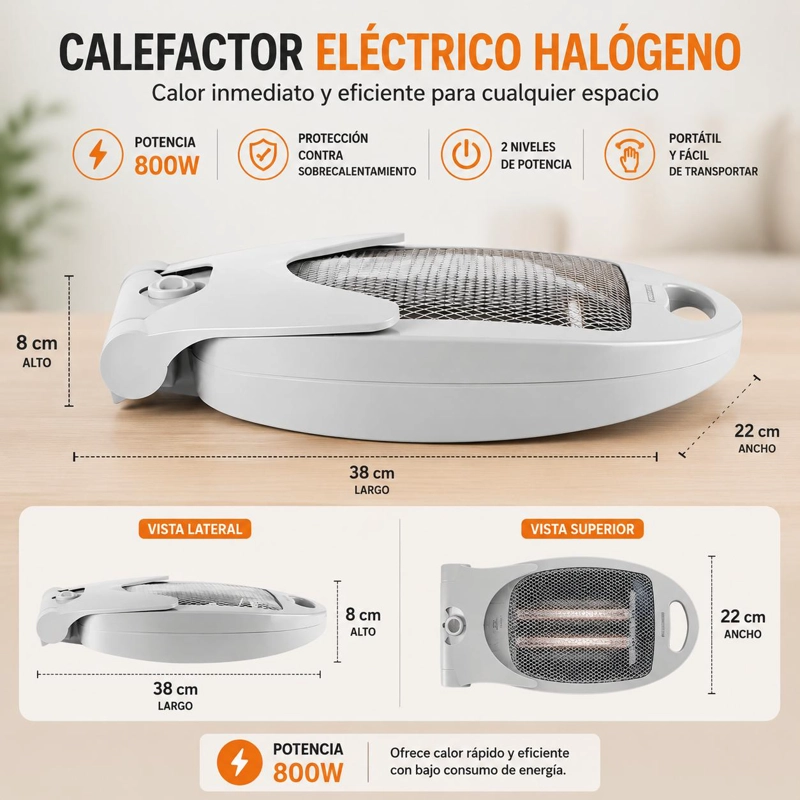 CALEFACTOR ELE CTRICO HALOGENO PORTATIL ESTUFA 800W REJILLA - 6