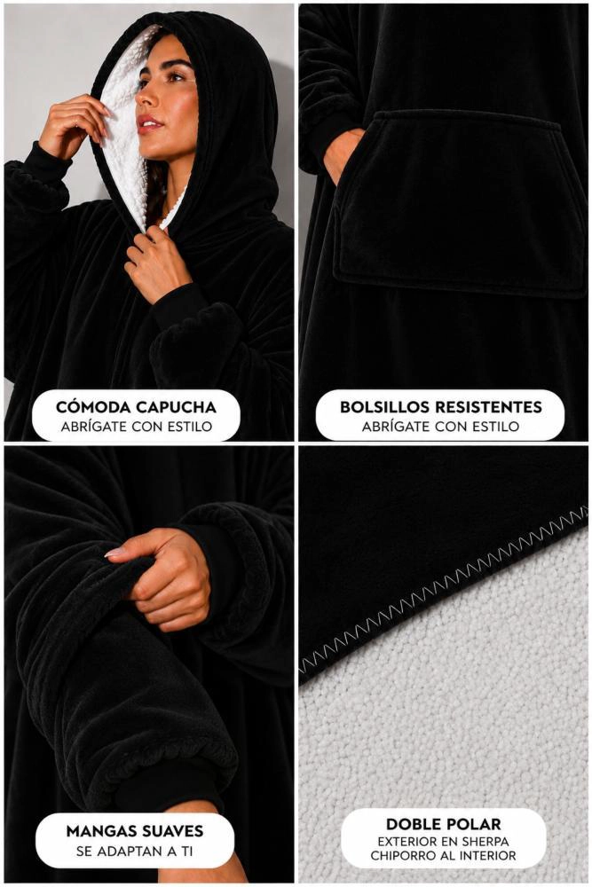 POLERON FELPA CAPUCHA MANTA POLAR INVIERNO UNISEX TALLA UNIC - 7