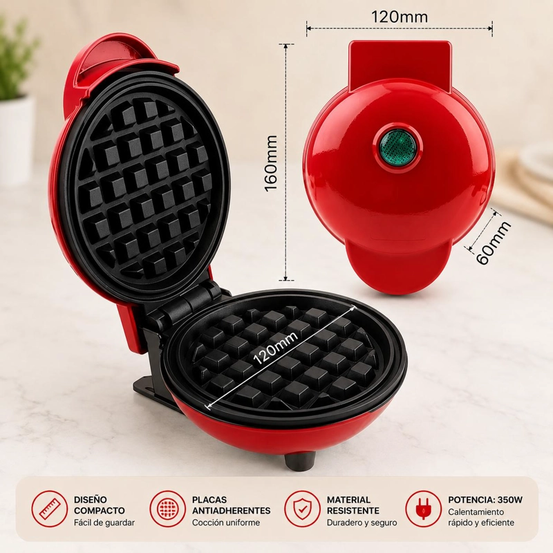WAFLERA ELE CTRICA COMPACTA 350W ANTIADHERENTE CON LUZ COCINA - 4