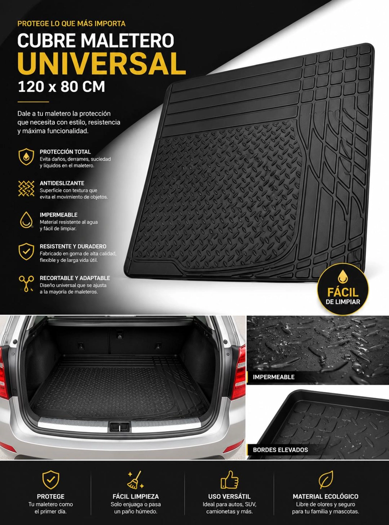 ALFOMBRA CUBRE MALETERO DE GOMA PARA AUTOS Y UNIVERSAL 120*80CM - 7