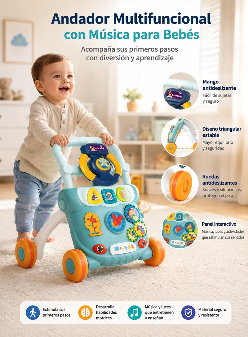 ANDADOR PARA BEBE  MUSICAL CAMINADOR DIDACTICO JUGUETE 6 EN 1 - 5