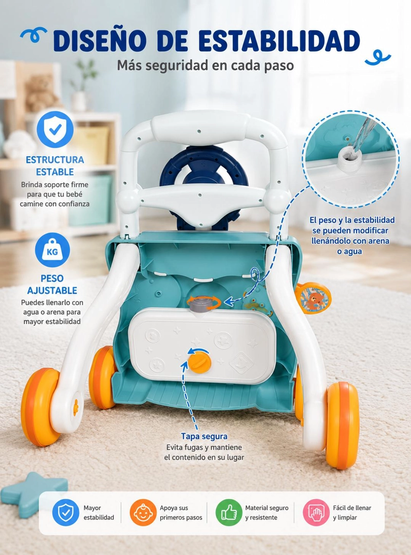 ANDADOR PARA BEBE  MUSICAL CAMINADOR DIDACTICO JUGUETE 6 EN 1 - 7