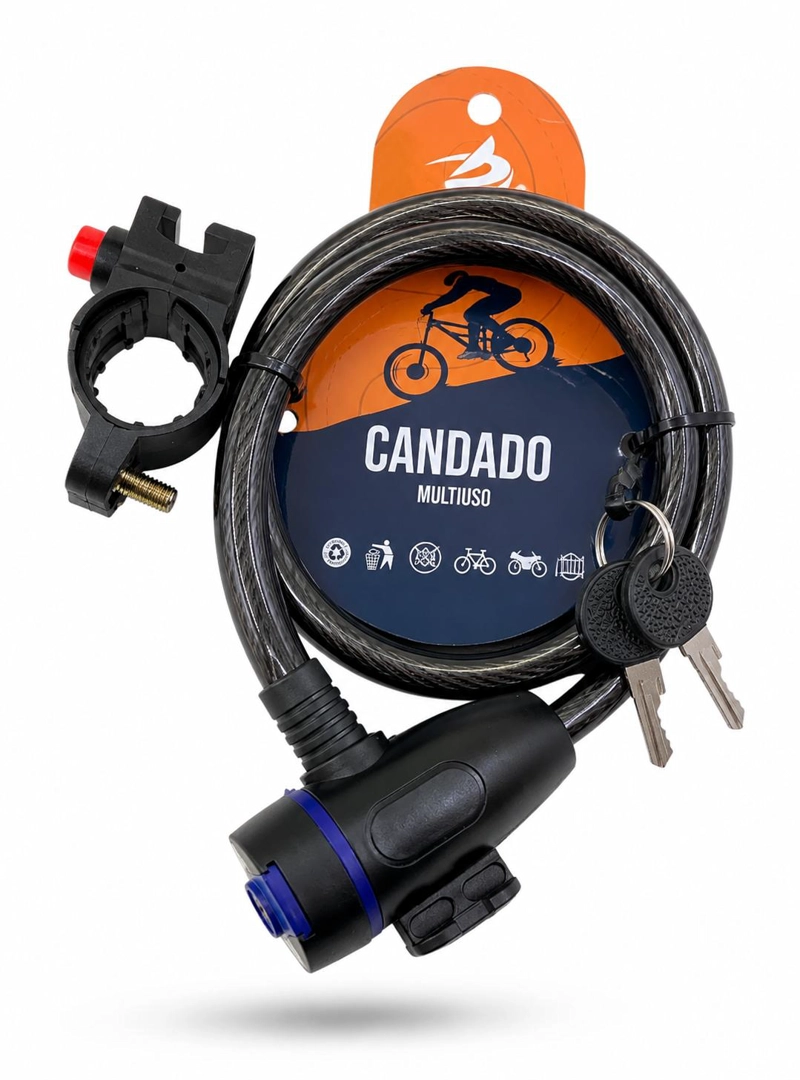 CANDADO PARA BICICLETA PIOLA Y MANGUERA CON SOPORTE 2 LLAVES - 1