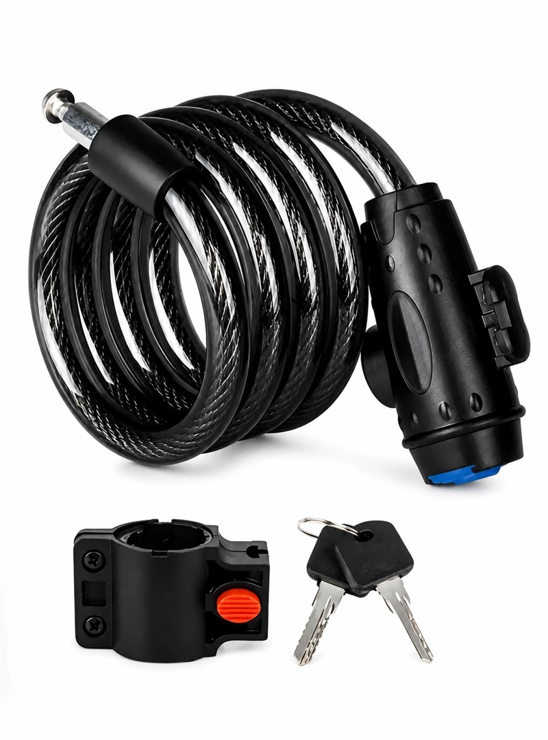 CANDADO PARA BICICLETA PIOLA Y MANGUERA CON SOPORTE 2 LLAVES - 2