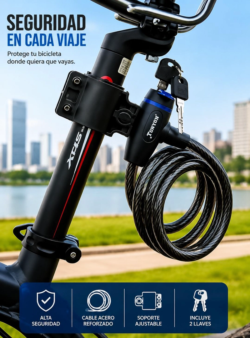 CANDADO PARA BICICLETA PIOLA Y MANGUERA CON SOPORTE 2 LLAVES - 5