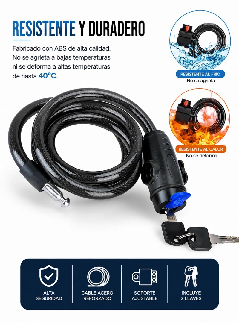 CANDADO PARA BICICLETA PIOLA Y MANGUERA CON SOPORTE 2 LLAVES - 7
