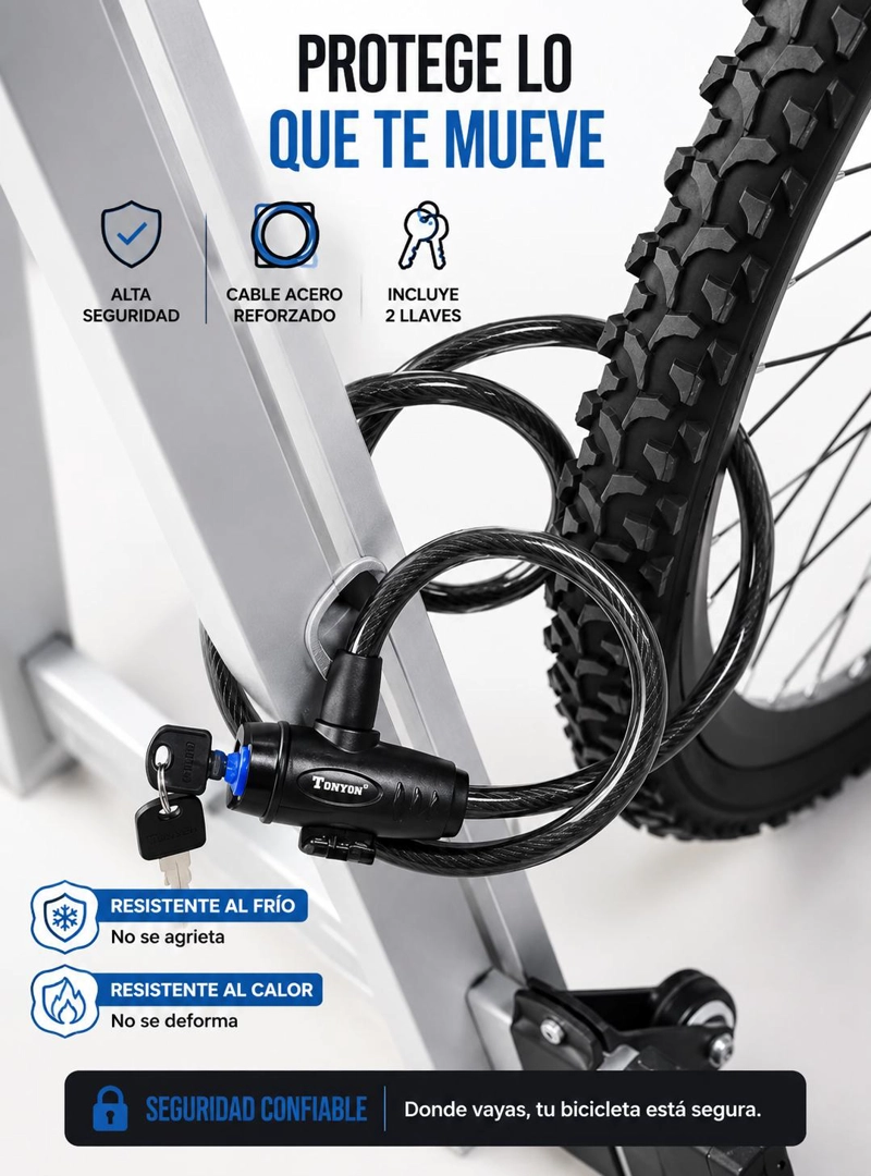 CANDADO PARA BICICLETA PIOLA Y MANGUERA CON SOPORTE 2 LLAVES - 8