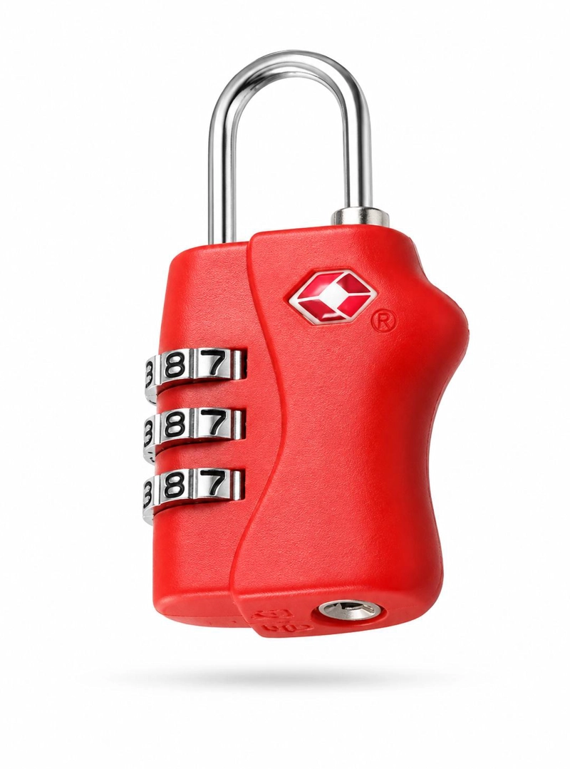 CANDADO TSA 33MM SEGURIDAD MALETA LOCKER  LLAVE Y CLAVE ROJO - 2