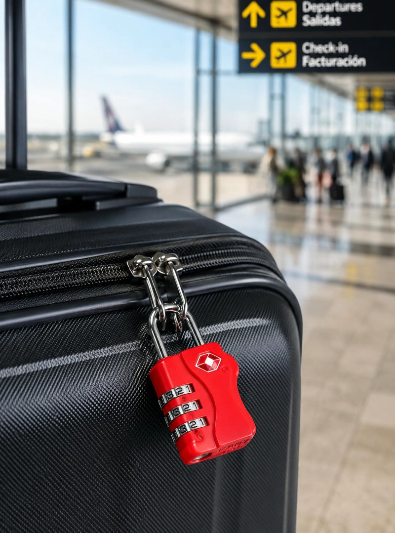 CANDADO TSA 33MM SEGURIDAD MALETA LOCKER  LLAVE Y CLAVE ROJO - 3