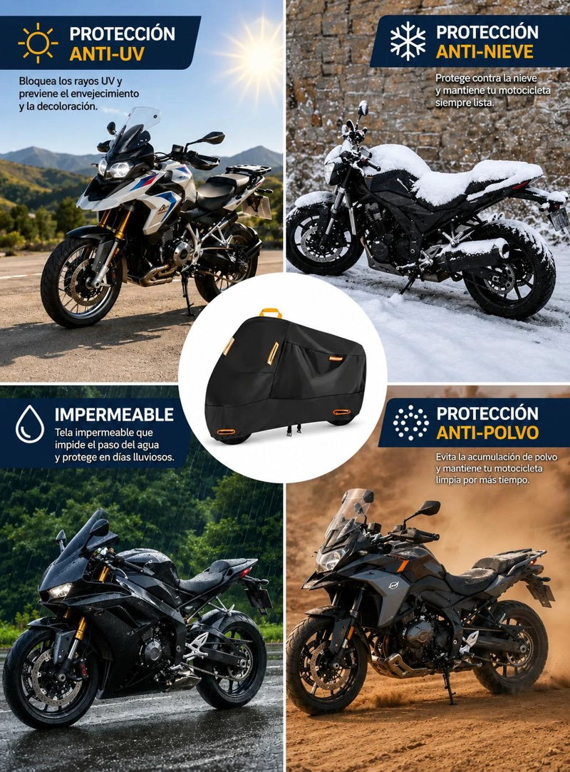 FUNDA IMPERMEABLE 100% PROTECTOR CUBRE MOTOS BICICLETAS XXL - 3