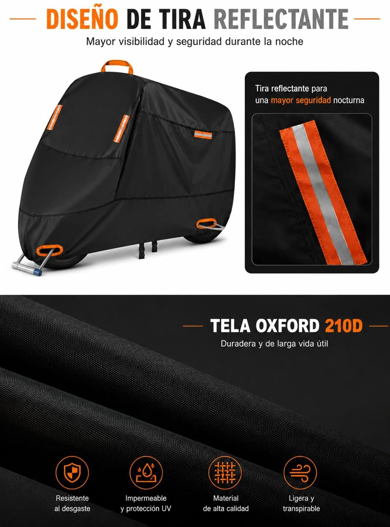 FUNDA IMPERMEABLE 100% PROTECTOR CUBRE MOTOS BICICLETAS XXL - 4