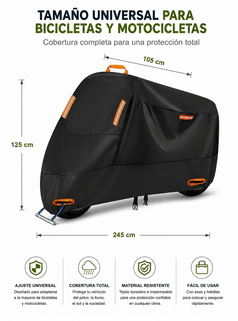 FUNDA IMPERMEABLE 100% PROTECTOR CUBRE MOTOS BICICLETAS XXL - 5