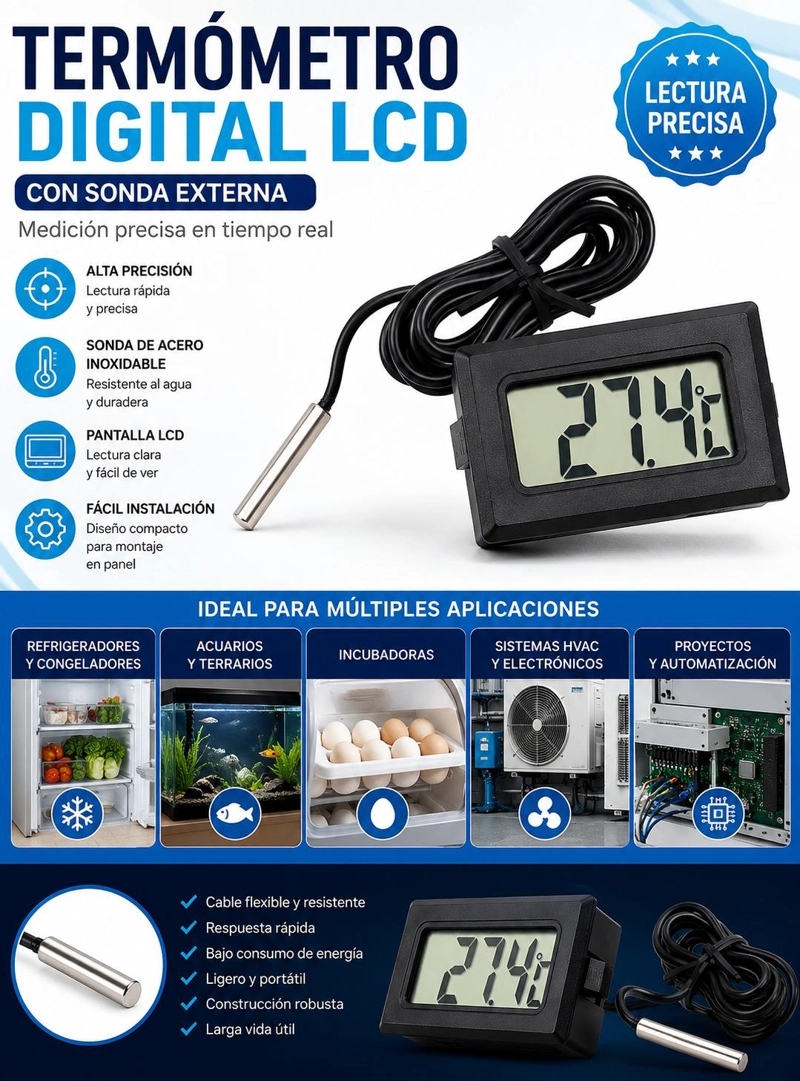 TERMOMETRO DIGITAL PARA COCINA REFRIGERADOR CON SONDA 110°C - 6