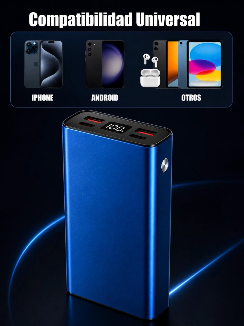 BATERIA EXTERNA POWER BANK 20000MAH CARGA RAPIDA PORTATIL - 4
