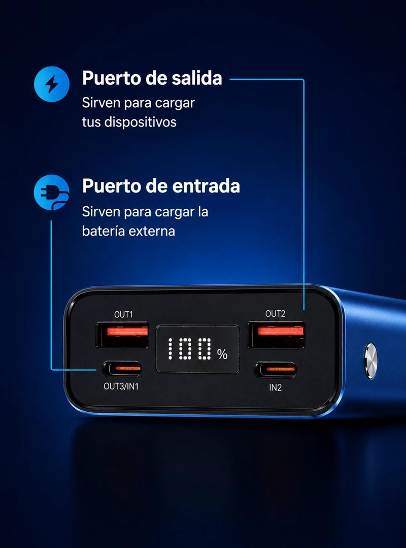BATERIA EXTERNA POWER BANK 20000MAH CARGA RAPIDA PORTATIL - 7
