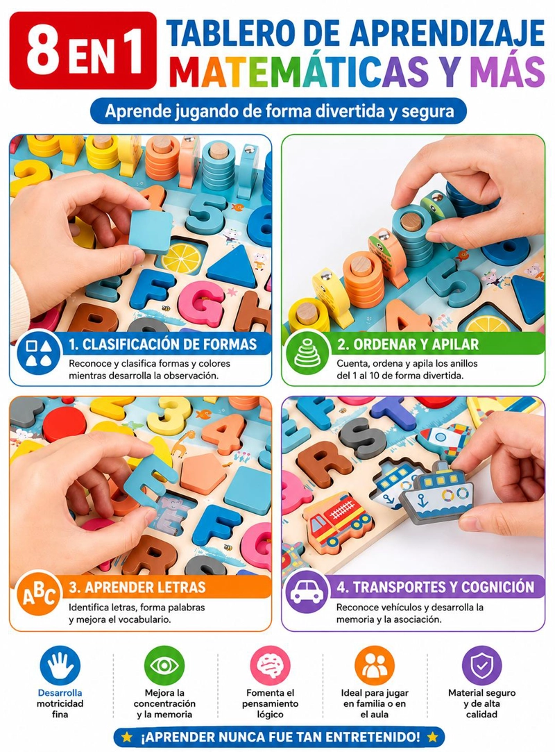 JUEGO EDUCATIVO MONTESSORI TABLERO DIDACTICO DE FIGURAS - 5