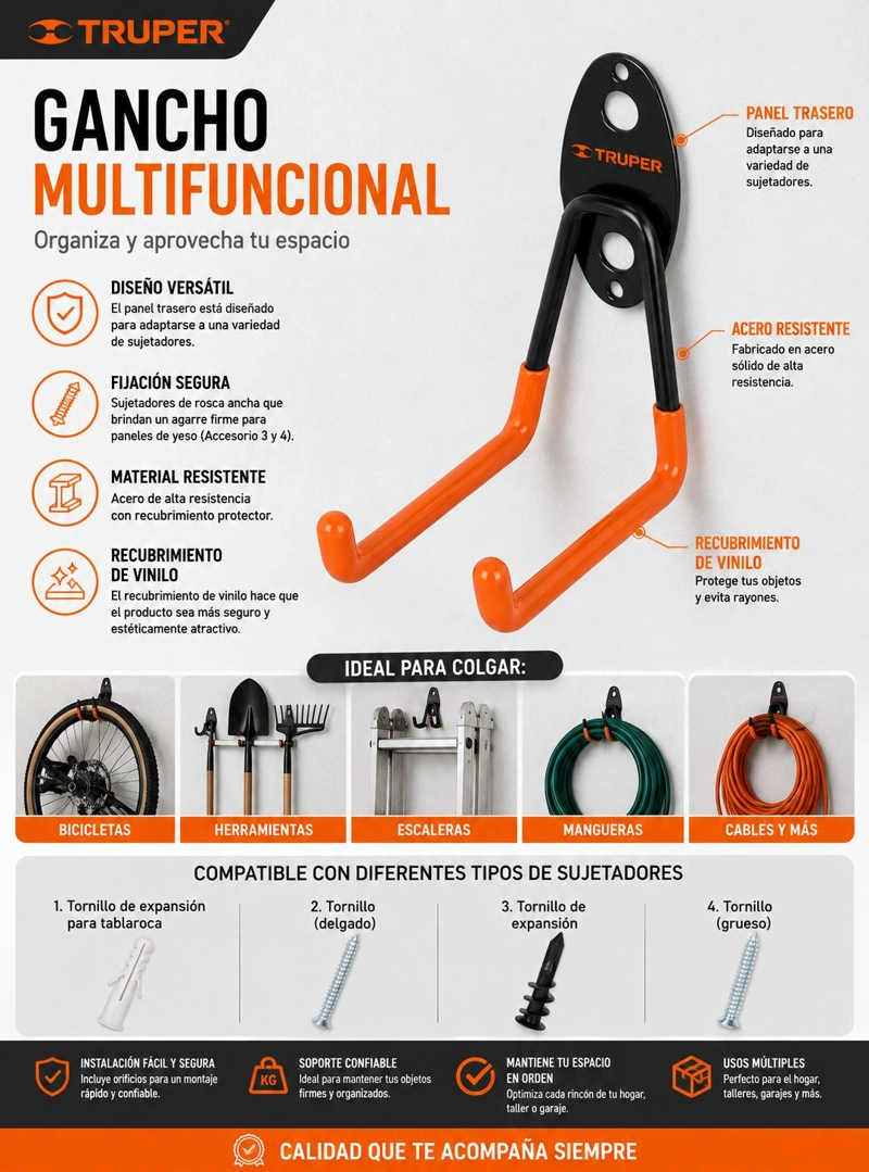 GANCHO MULTIUSO TRUPER 10 CM ORGANIZADOR PARED HERRAMIENTAS - 5