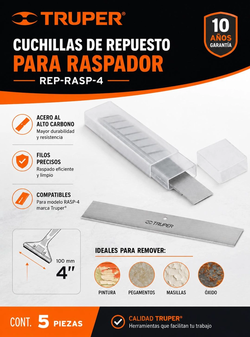 CUCHILLAS REPUESTO PARA RASPADOR TRUPER REP-RASP-4 5 PZAS - 4