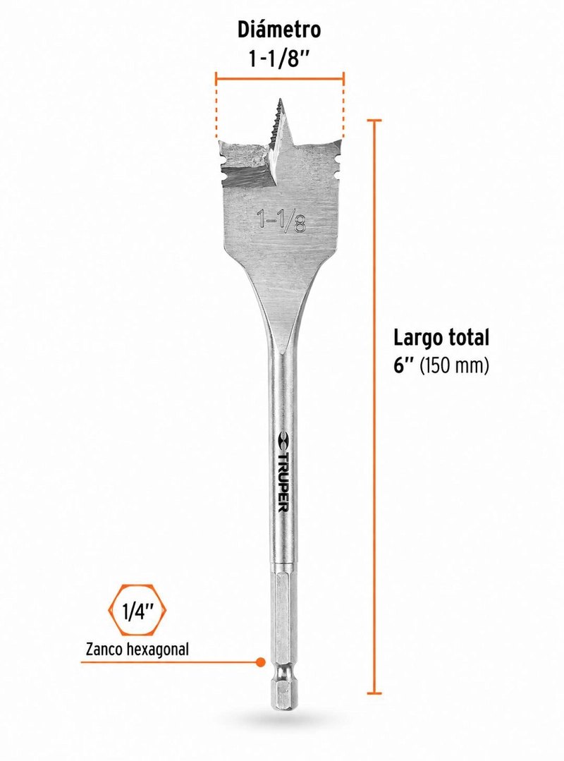 BROCA PLANA PARA MADERA 1-1/8 PULG TRUPER ALTA PRECISION - 2