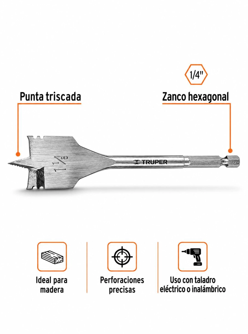 BROCA PLANA PARA MADERA 1-1/8 PULG TRUPER ALTA PRECISION - 4