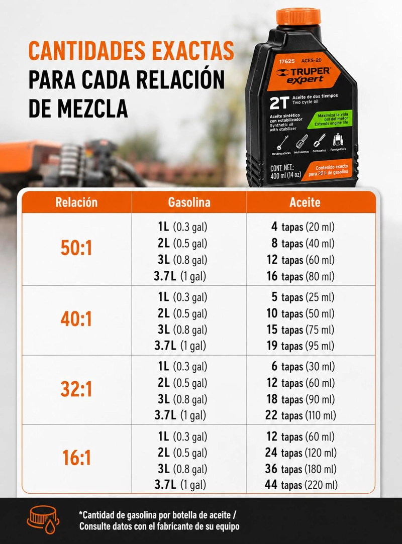 ACEITE SINTE TICO MOTOR 2 TIEMPOS TRUPER ACES-20 14 OZ - 3