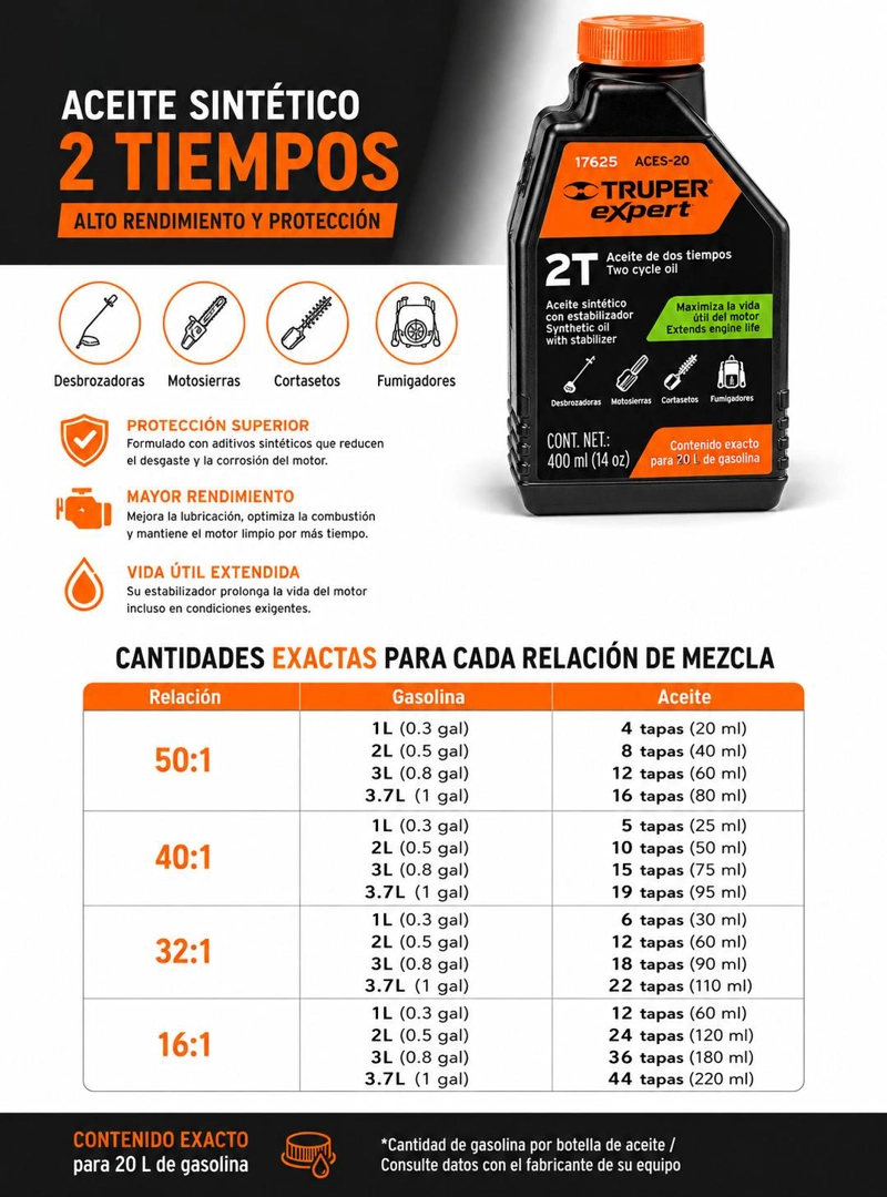 ACEITE SINTE TICO MOTOR 2 TIEMPOS TRUPER ACES-20 14 OZ - 5