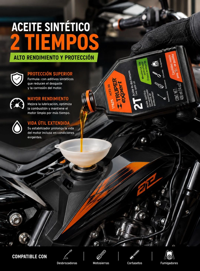 ACEITE SINTE TICO MOTOR 2 TIEMPOS TRUPER ACES-20 14 OZ - 6