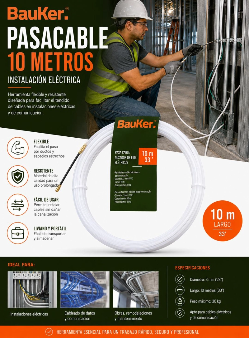 PASACABLE ELE CTRICO 10 METROS PARA INSTALACION DE CABLES - 6