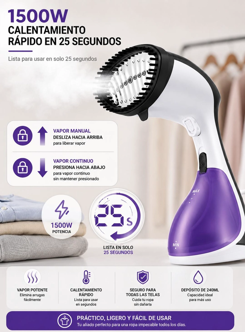 PLANCHA VAPORIZADOR DE ROPA SONIFER 1500W SF-9106 - 4
