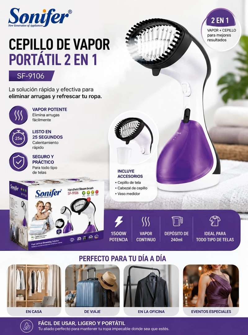 PLANCHA VAPORIZADOR DE ROPA SONIFER 1500W SF-9106 - 8