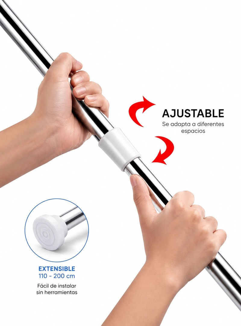 BARRA EXTENSIBLE CORTINA DUCHA 110-200 CM ACERO CROMADO - 3