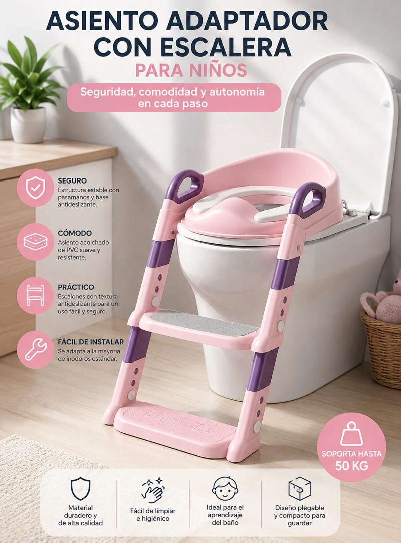 ASIENTO ADAPTADOR WC CON ESCALERA PARA NIÑOS - 2