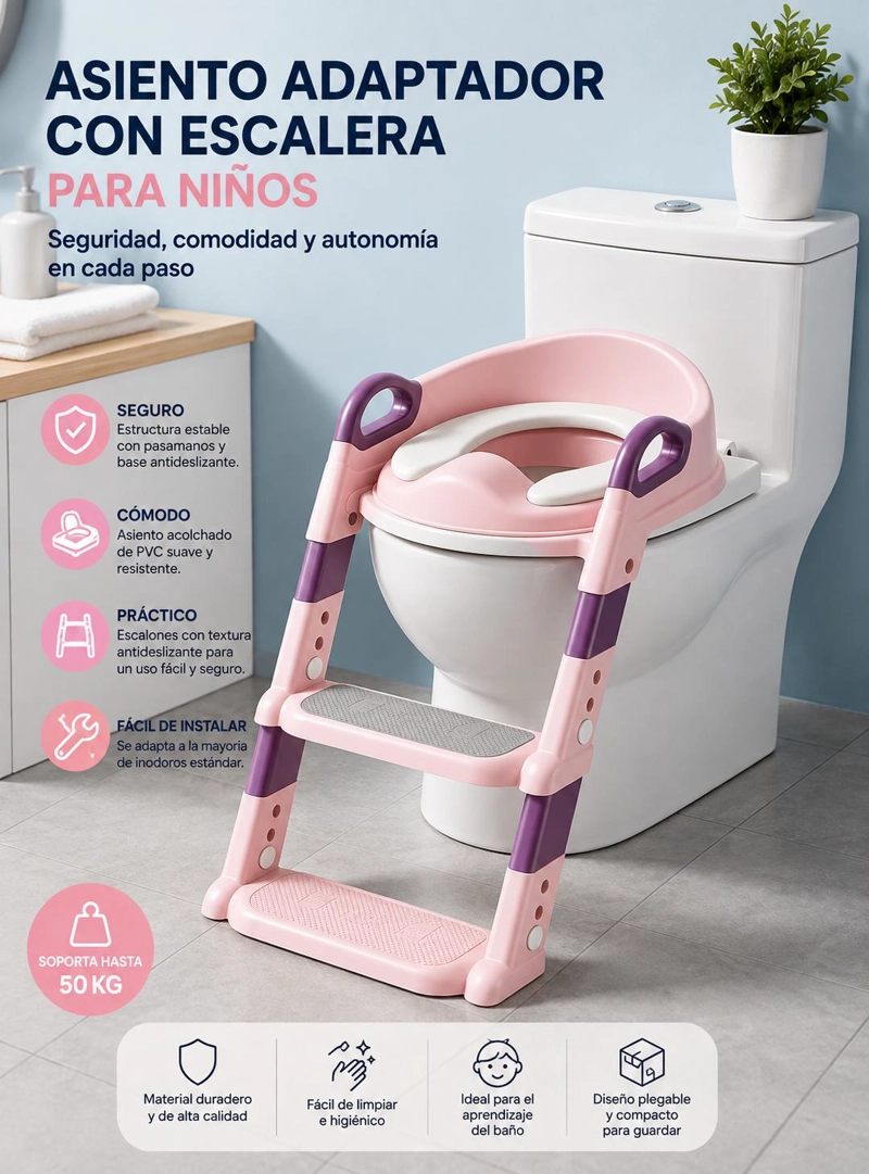 ASIENTO ADAPTADOR WC CON ESCALERA PARA NIÑOS - 5