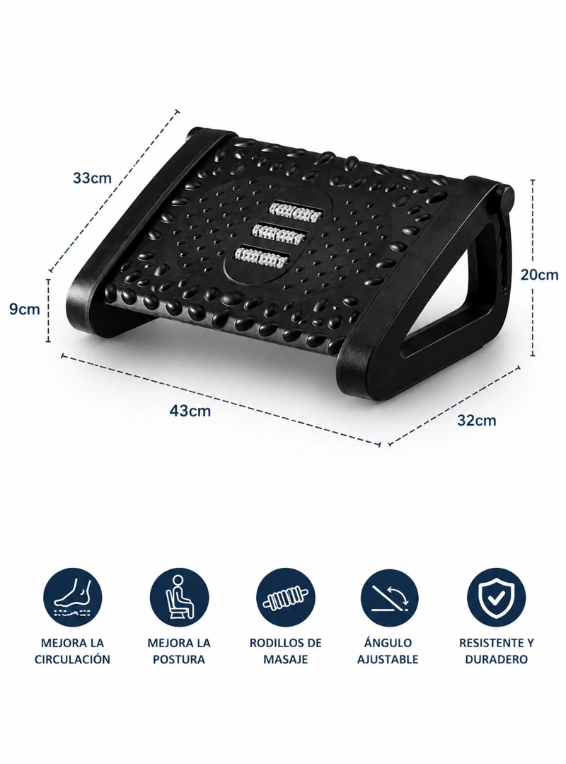 REPOSAPIE S ERGONOMICO AJUSTABLE CON RODILLOS DE MASAJE - 2
