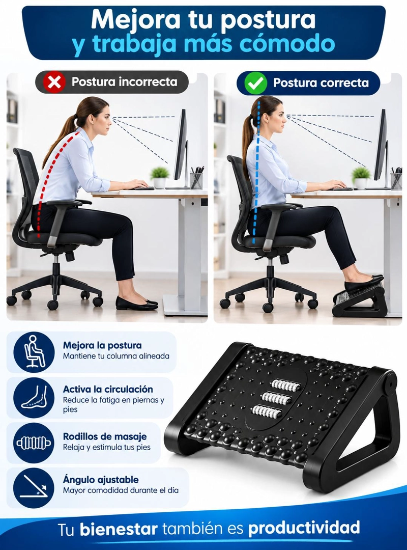 REPOSAPIE S ERGONOMICO AJUSTABLE CON RODILLOS DE MASAJE - 4