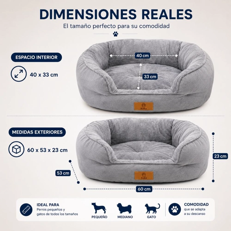 CAMA NIDO PARA PERRO GATO ACOLCHADA REVERSIBLE 60X53 CM - 6