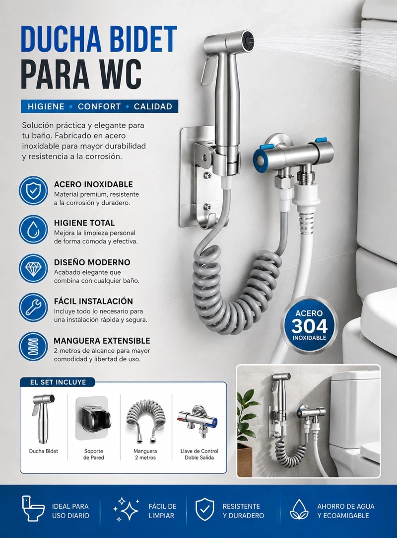 DUCHA BIDET PARA WC CON MANGUERA SET BAÑO BATHLAND - 7