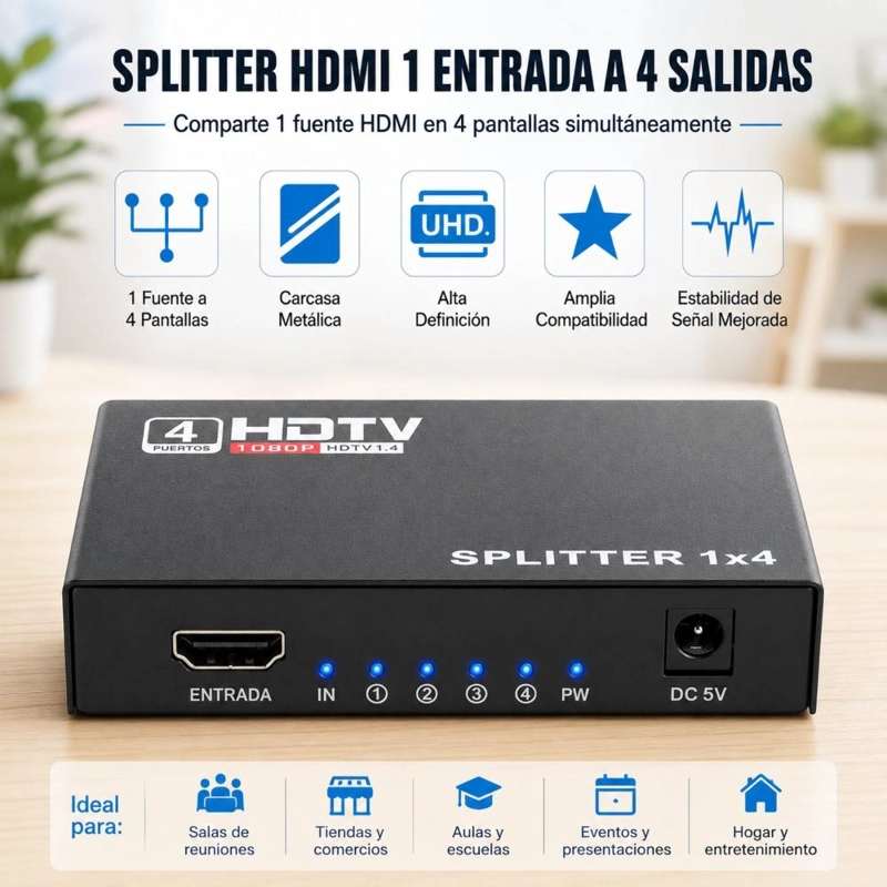 SPLITTER HDMI 1 A 4 PANTALLAS FULL HD 1080P 60HZ - 3