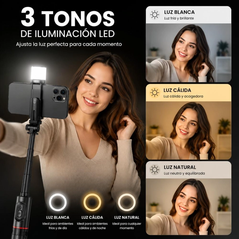 PALO SELFIE TRIPODE BLUETOOTH CONTROL REMOTO LUZ LED - 4