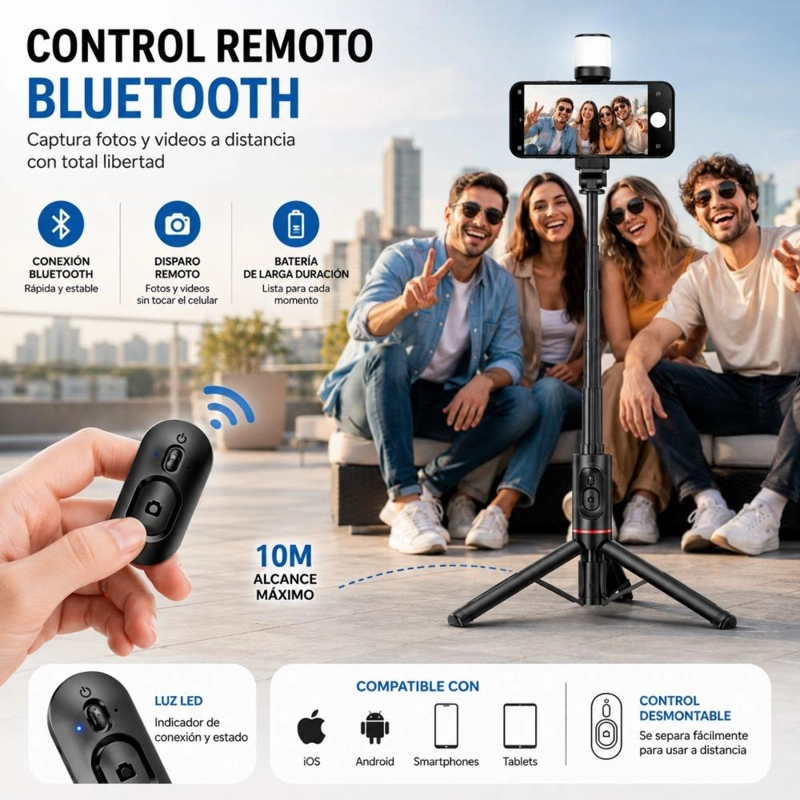 PALO SELFIE TRIPODE BLUETOOTH CONTROL REMOTO LUZ LED - 5