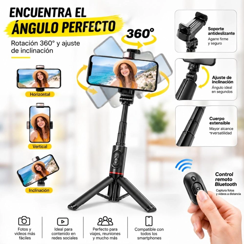 PALO SELFIE TRIPODE BLUETOOTH CONTROL REMOTO LUZ LED - 8