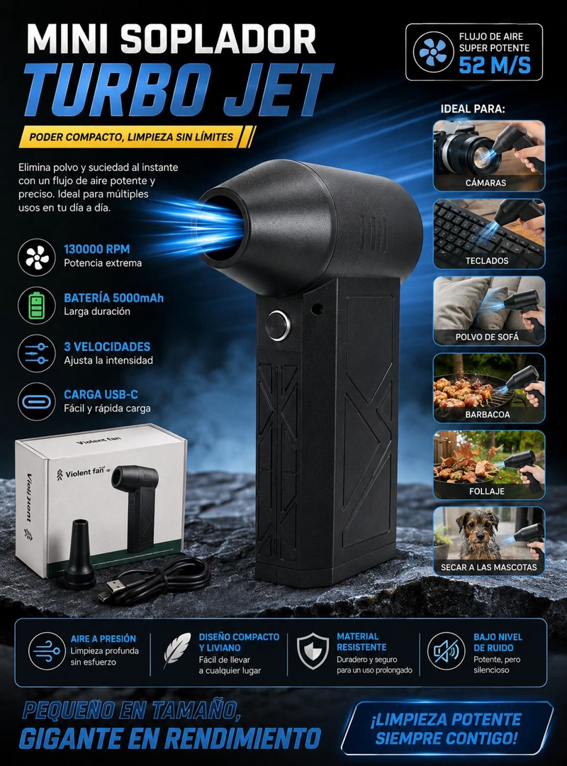 SOPLADOR PORTATIL USB 200W 130000RPM 3 VELOCIDADES - 9