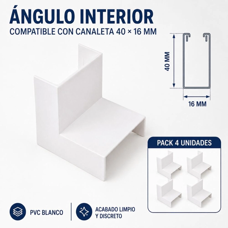 ANGULO INTERIOR CANALETA 40×16 MM PACK 4UN - 6