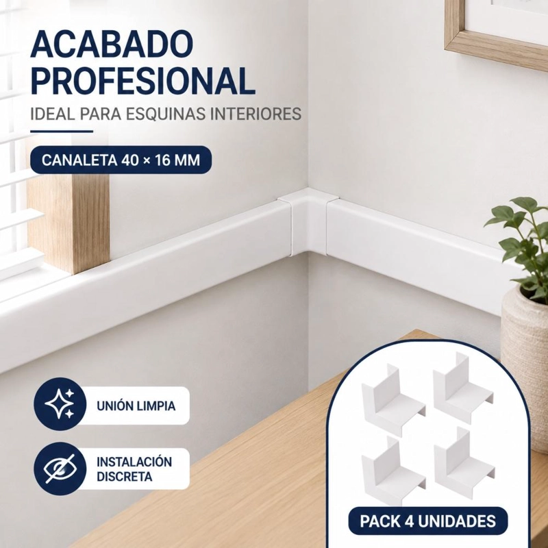 ANGULO INTERIOR CANALETA 40×16 MM PACK 4UN - 8
