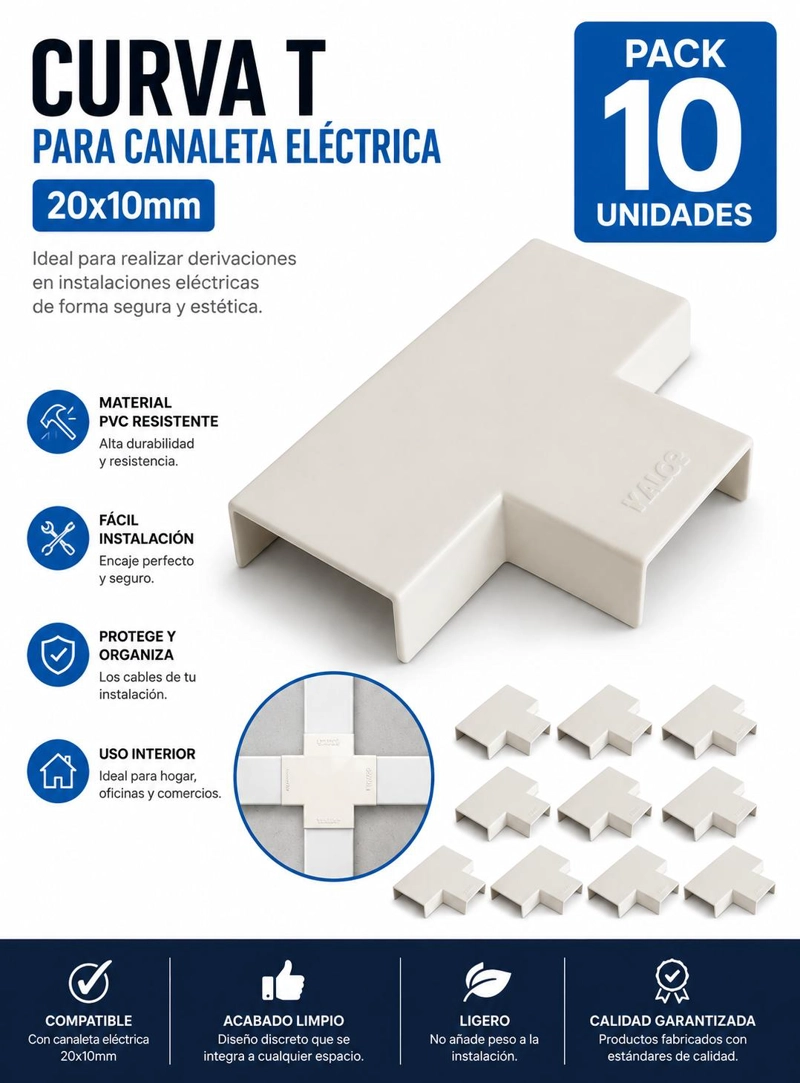 PACK 10 CURVA T CANALETA ELE CTRICA 20X10MM PVC - 7