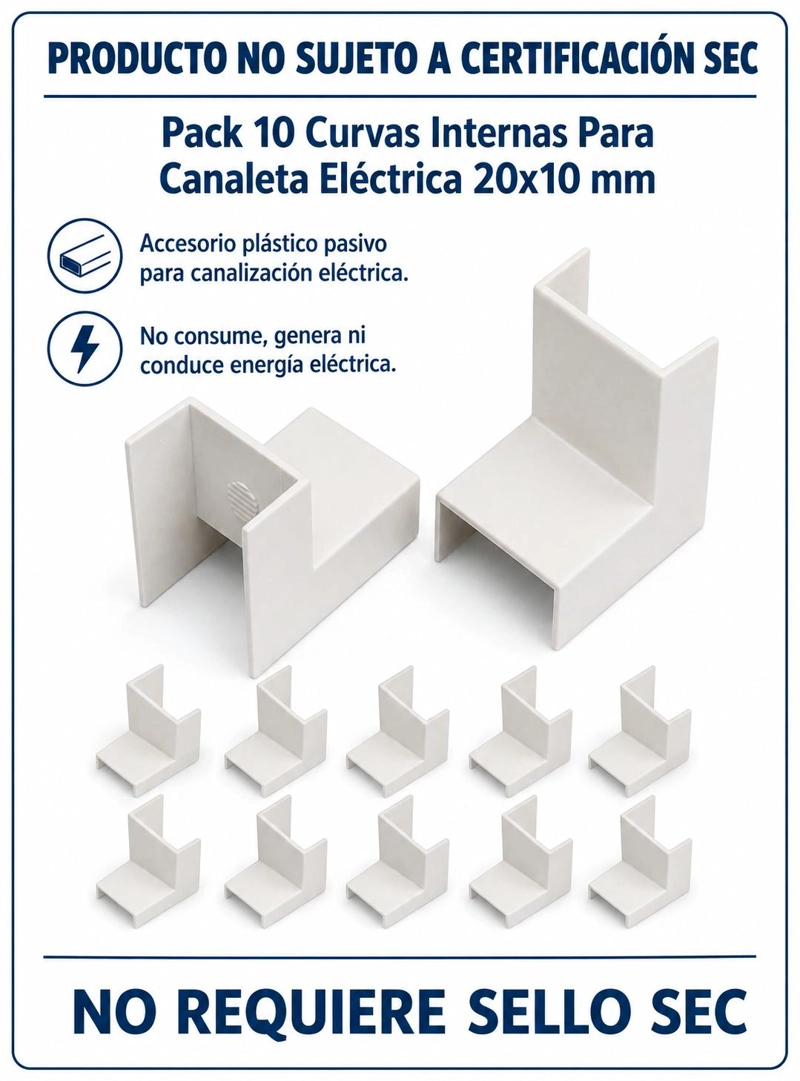 PACK 10 CURVAS INTERNAS PARA CANALETA ELE CTRICA 20X10MM - 7
