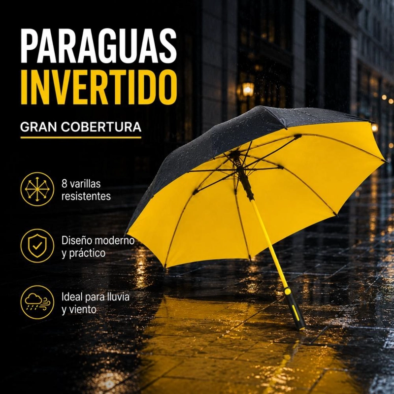 PARAGUAS INVERTIDO PARA INVIERNO ANTIVIENTO 8 VARILLAS - ROJO - 7